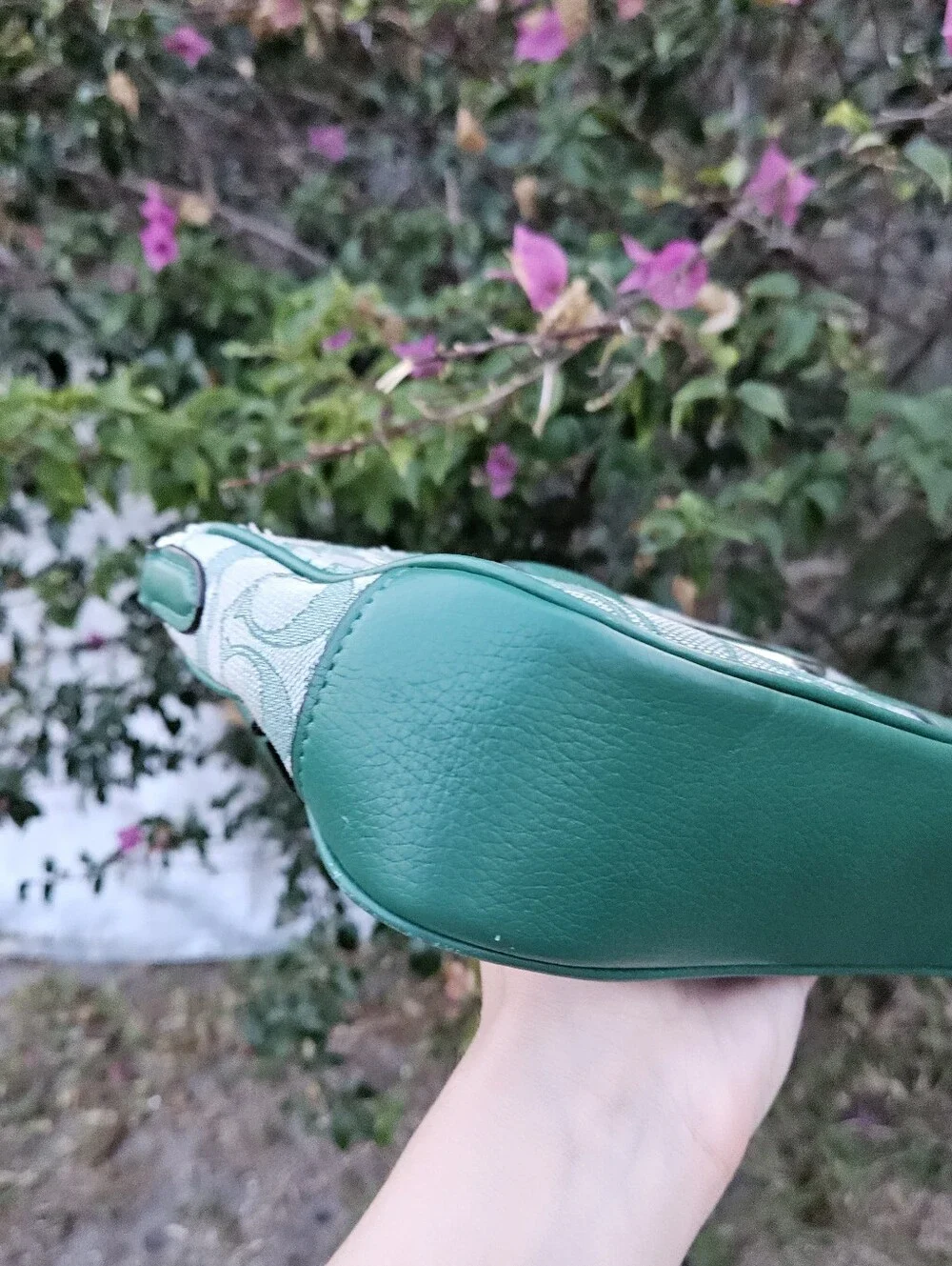 Coach Lonnie Signature Baguette Green Stripe Demi Shoulder Bag C9306